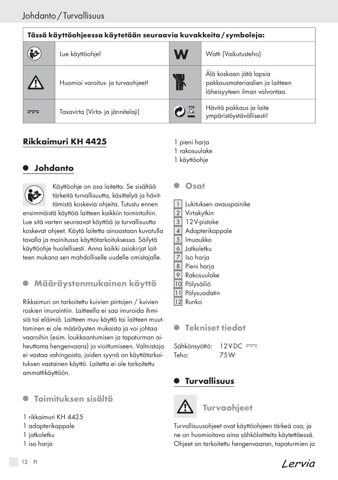 Kompernass KH 4425 manual Johdanto / Turvallisuus 